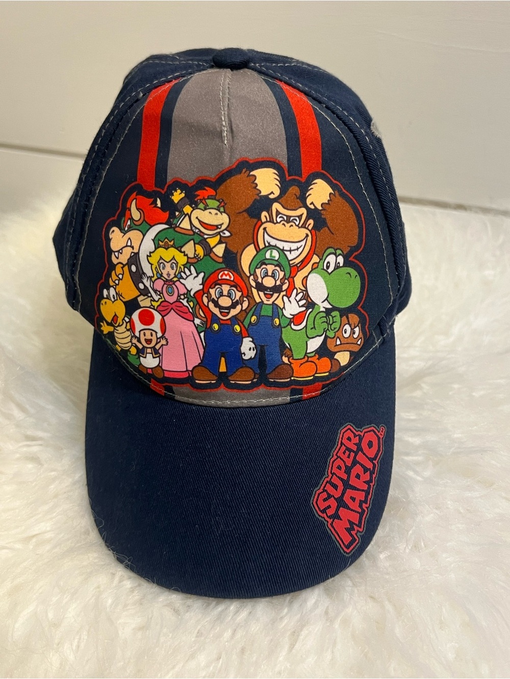 Nintendo Navy Blue Kids Hat with Colorful Super Mario Cast
